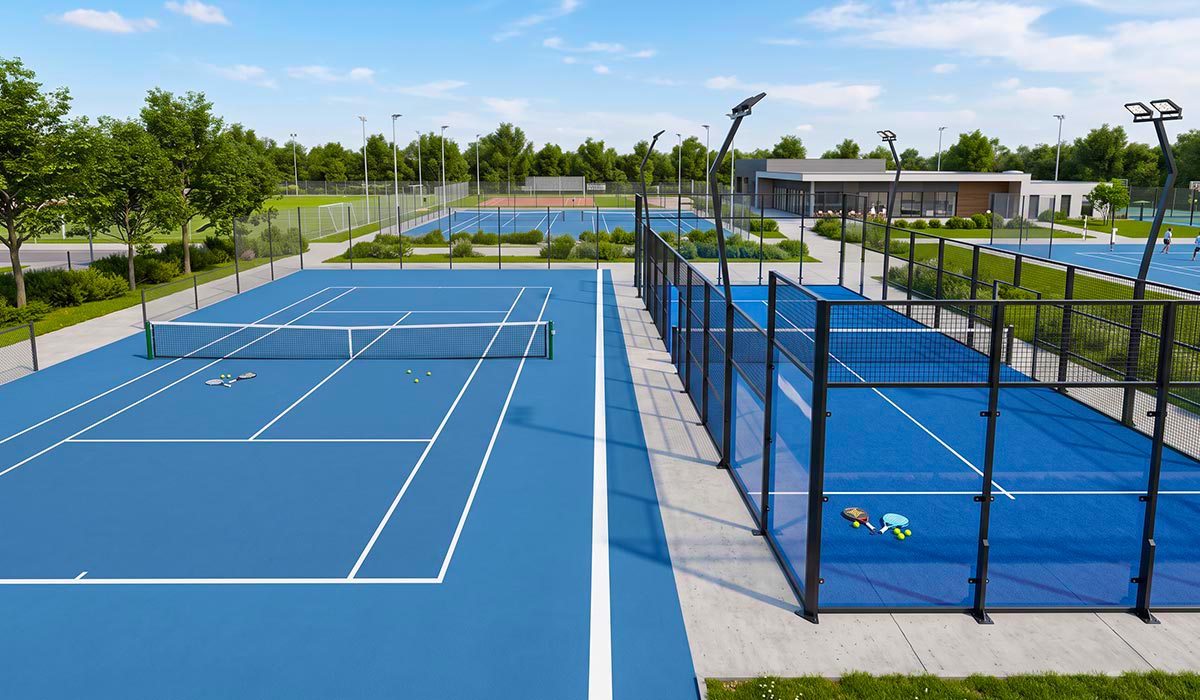 Terrain de padel réalisé par transformation d'un court de tennis existant