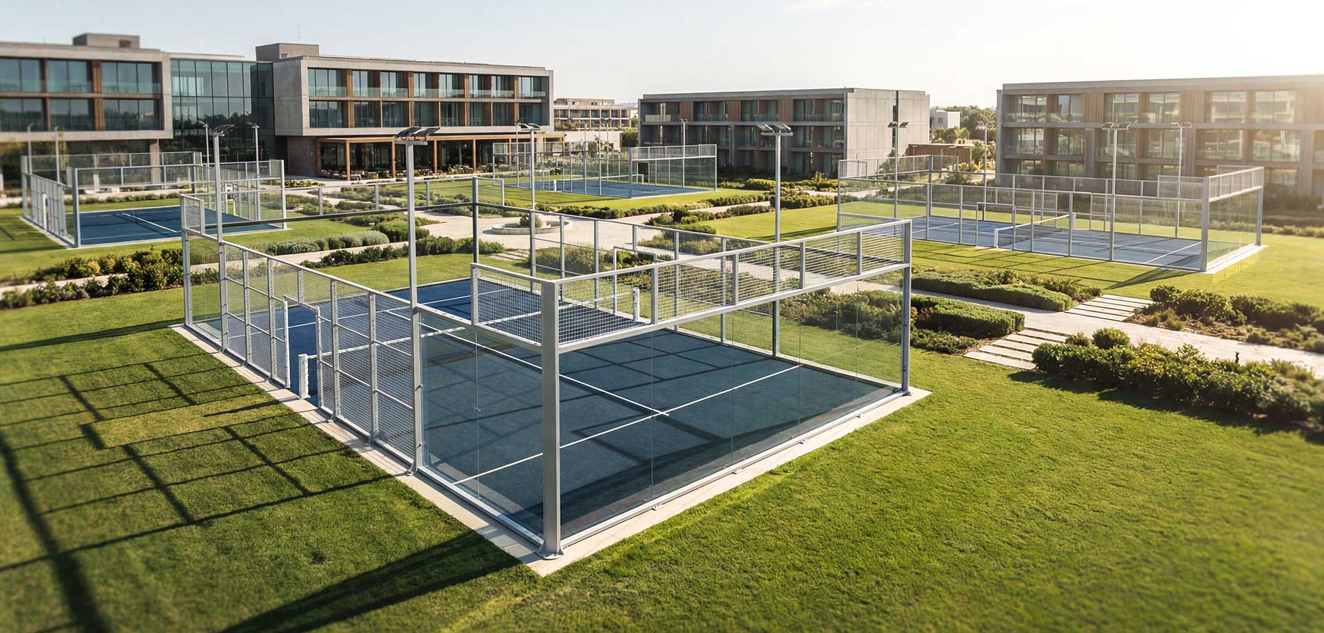 Terrain de padel réalisé par transformation d'un court de tennis existant